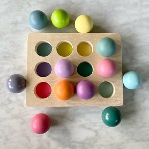 Montessori Pastel Wood Balls with Sorting Board
